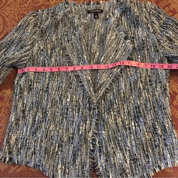 Roz & Ali Open Tweed Blazer in  lightweight Blue white Fringed  Size M - Picture 9 of 12